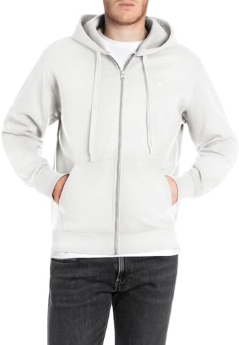 Replay Huvtröja med dragkedja för män, borstad fleece – regular fit bomull