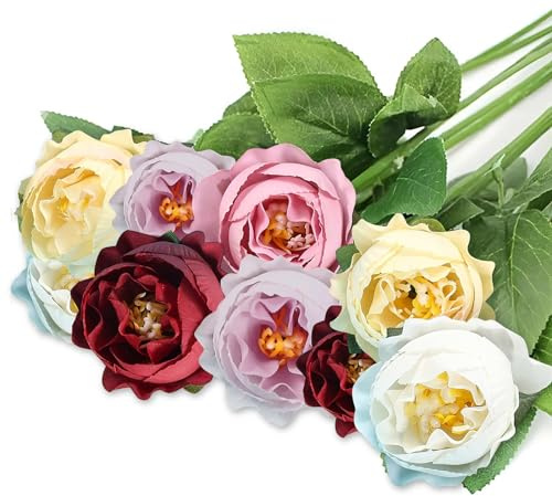 CINGHIA Fiori Finti di Seta,20 Pezzi Fiori Artificiali Rose con Stelo Singolo e Foglie Verdi,per Matrimoni,Casa,Giardino,Feste di Compleanno Fiori Finti Realistici Decorazioni