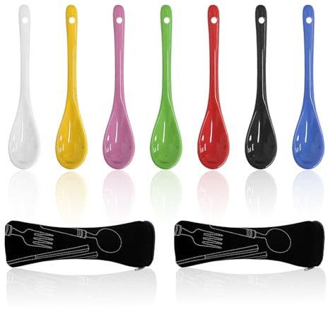 7 Stück Bunte Keramiklöffel, 2 Stück Aufbewahrungsbeutel, Dessertlöffel, Tassenlöffel, Kaffeerührlöffel, Schöpfkellen Mit Rundem Kopf, Kleine Teelöffel, Küchenzubehör