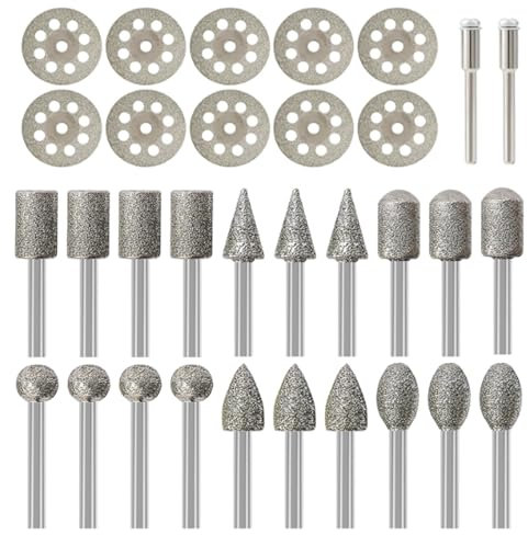 32Pcs Diamond Grinding Bit Set, Dremel Accessory Multi Tool, Dremel Rotary Router Bits Tool Accessories with 3mm Shank Cutting Wheel for Stone Glass Jewelry Carving, Engraving & Polishing