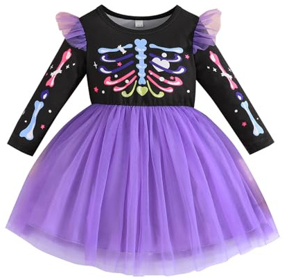 Kunyeah Bebé Niña Halloween Tutu Vestido Niño Travesura Traje Infante Manga Larga Colorido Imprimir Falda de Encaje