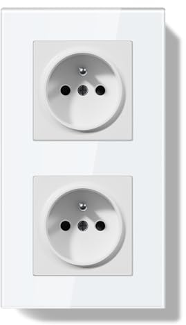 BSEEDLIFE Double Prise Murale,Normes Françaises Prise Electrique Encastrable,Facile à Installer,Panneau en Verre Cristal,2 Gang 157 * 86mm,Blanc