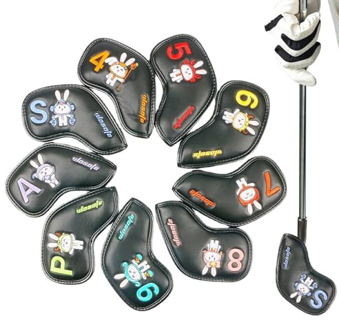 Coprimazze, Set da 9 pezzi con motivo coniglietto pasquale, da golf, Copritesta da driver, per Uomini, Donne, Ragazze, Madri, Padri, Nonni, Appassionati di Golf