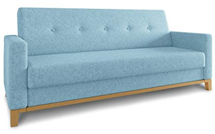 Sofa Wood mit Schlaffunktion - Schlafsofa mit Bettkasten, Bettsofa, Massivholz, Polstersofa mit Holzfüße, Couchgarnitur, Couch (Blau (Twist 17))
