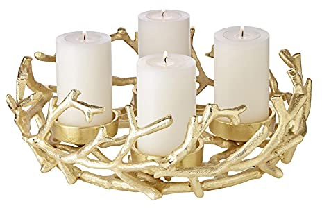EDZARD Adventskranz Porus Gold, Geweih-Design, Aluminium vernickel, Durchmesser 30 cm, für Kerzen Durchmesser 6 cm, Perfekt für Cornelius Kerzen
