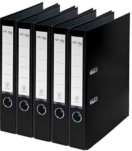 VON Leitz 5er Pack Ordner A4, Karton mit Kunststoffeinband, Für 350 Blatt, 50 mm Rückenbreite, FSC-zertifizierter Karton, Aktenordner, Für Schule, Studium & Zuhause, Schwarz, 10561095