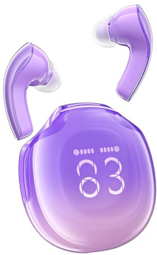 ACEFAST T9 Oreillette Bluetooth 5.3, Vue Immersive Basses avec 4 Mic, Écouteurs Bluetooth Sport avec Écran LED et Contrôle Tactile - Raisin Violet (2024)
