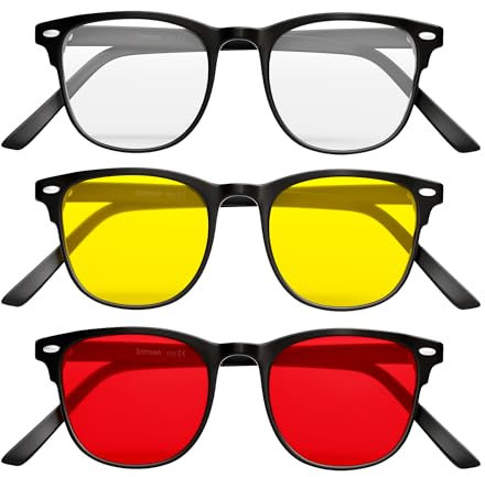 Gafas Luz Azul Hombre y Mujer Set 3 | Gafas Rojas Bloqueo Luz Azul | Blue Light Blocking Glasses | Lente Amarilla | Lentes Proteccion Rojas Filtro para Ordenador PC Tablet y TV gafaS anti luz AZUL