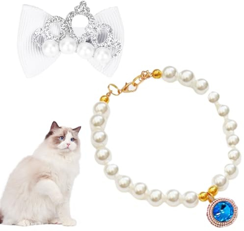 VJUYSW Collares para Mascotas, Collar de Campana para Perros y Gatitos, joyería de Perlas para Mascotas, joyería para Gatitos, Cachorros, para Perros, Gatos, Mascotas, Collar Decorativo para Gatos