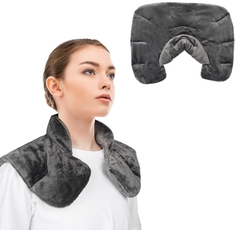 Almohada Térmica de Semillas Naturales para Cuello y Hombros -Almohadilla de Peluche Caliente y frio para microondas, Aromaterapia con Lavanda y Manzanilla-Alivio Rápido de Dolor(Gris)