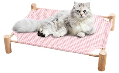 Letto per cani rialzato, letti per gatti rialzati | Lettino per animali in legno stile amaca sospesa,Mobili per animali domestici, tappetino per gatti rimovibile, lettino da campeggio per cani per int