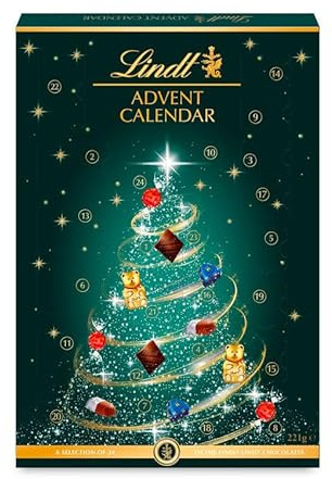 Lindt Calendario Avvento 2025 Albero, Praline di Cioccolato Assortite in confezione natalizia, Formato 221g