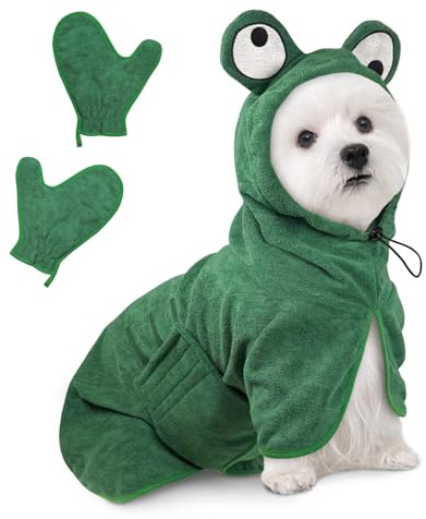 Accappatoio per Cani, Accappatoio per Cani Microfibra, Abbigliamento Asciugamano Morbida per Animali, Per Asciuga il Tuo Cane Dopo Aver Nuotato e Fatto il Bagno (Rana verde, S)