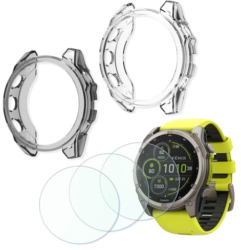 FCMEDZI Compatible for Garmin Fenix 8 51mm Screen Protector,Case TPU Soft Frame Cover and Tempered Glass Protective Film (Pack of 3+2)