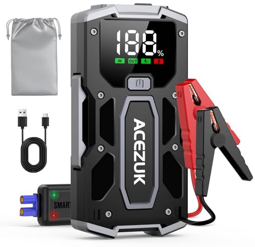 ACEZUK Starthilfe Powerbank 4000A 12V (Bis Zu 7,0L Benzin Oder 5,5L Diesel) Auto Starthilfe mit LED-Taschenlampe, großen Bildschirm, Jumper Bildschirm, Autobatterie Booster für SUV Motorrad Rasenmäher
