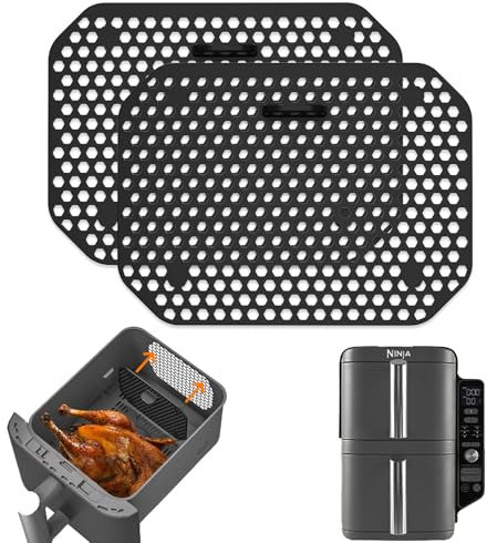2 Pièces Grille Anti Projection pour Air Fryer Ninja Double Stack XL SL400EU SL300EU, Couvercle Anti Eclaboussure Moule Silicone Accessoires Compatible avec Air Fryer Ninja Double Stack XL