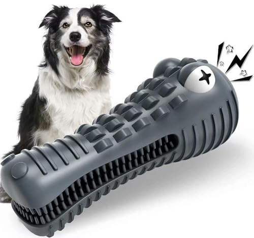 HETOO Hundespielzeug für Aggressives Kauen, Kauspielzeug Hund Fast Unzerstörbar, Quietschend Hunde Spielzeug Für Mittelgroße Hunde, Robuster Langlebig Gummi Dog Toys (Krokodil)