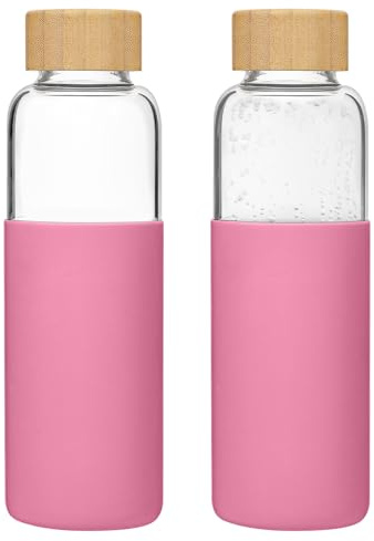 LIMILI 2 pack 500ML Glass Water Bottles With Bamboo Lids and Silicone Covers, Leak Proof Reusable Drinking Bottles for Hot Cold Drinks, Work, Gym, Home