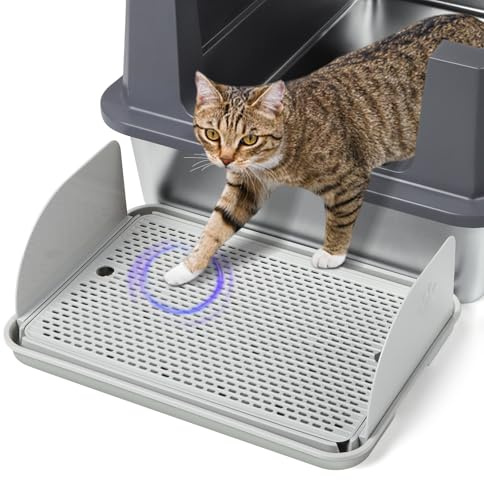 Bartuke Cat Litter Box Step with Pee Shields, Cat Stairs for Litter Box, Litter Catcher with Filter Function, High Side Open Top Kitty Litter Access Pan Shield, Keep Litter In Pan and Floor Clean