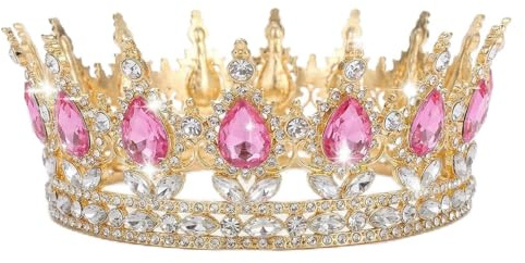 Couronne Femme Dorée – Couronne Reine en Cristal pour Anniversaire, Costume de Fête, Accessoire Élégant pour Célébration (Rose)