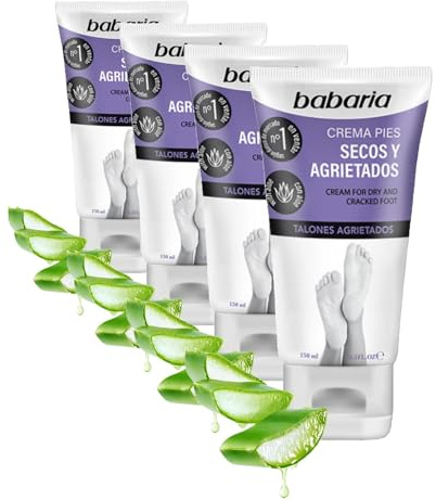 Babaria - Crema Pies Secos Y Agrietados - 150ml | Crema De Pies Y Talones Agrietados | Hidratación Intensa | Aloe Vera Y Y Manteca De Karité | Rapida Absorcion | 100% Vegana (Paquete de 4)