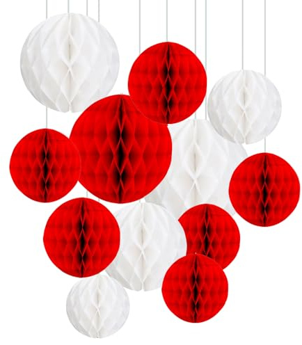 ZYOOO 12pcs Paper Honeycomb Balls, 15/25cm Tissue Paper Hanging Balls for or Birthday Party Valentine's Day Wedding Mothers Day Decorations(Red White)