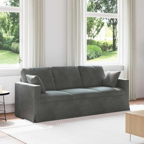 Augerqir Sofá de terciopelo gris oscuro 198 x 78 x 80 cm con marco de metal y reposabrazos de madera, sofá de dos plazas para salón y oficina, ergonómico, conjunto de tapicería resistente con cómodo