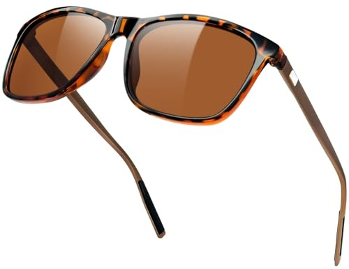 KANASTAL Lunettes de Soleil Homme Femme Polarisées Lunette de Soleil Marron Monture Léopard Al-Mg Rectangulaire Classique Rétro avec Protection UV400 pour Conduite Pêche