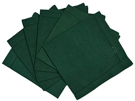Penguin Home Hemstitched Pure Cotton Washable and Reusable Oversized Kitchen Cloth Napkins 6 Pack, Cloth Napkins for Table Dining, Events, Parties, Lunch - 50 x 50 cm, Solid Green, Set of 6 (GSM 190)