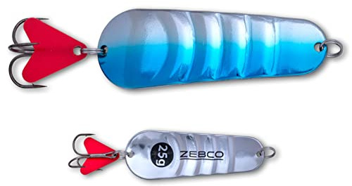Zebco Premium Trophy Z-Ace Blinker Fishing Lure Wavy Pike Bait with Red Season Treble Hook Predatory Fish Spoons Fishing Accessories, Silver/Blue, 25g