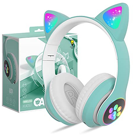 OHAANYY Casque Bluetooth pour Enfants sans Fil,Casque Cat Pliable avec LED Flash Lumières Glow, Enfants Bluetooth 5.0 avec Microphone et Contrôle du Volume, Carte Slot pour PC/Tablettes/TV (8)
