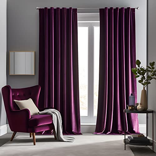 Aljctns Grape Purple Velvet Curtains 96 inches Long Luxury Blackout Curtains for Bedroom Living Room,Thermal Insulated Super Soft Window Drapes Rod Pocket & Back Tab, 52 W x 96 L, 2 Panels Set