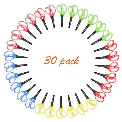 Asdirne Schwarz beschichtete Kinderschere, Sicherheitsschere, Bastelschere mit stumpfer Spitze, Edelstahl-Klingen und weichem Griff, ideal für Zuhause und Schule, 13,5 cm, 30 Stück