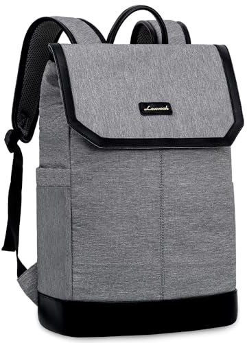 LOVEVOOK Rucksack Damen Herren, Laptoprucksack Schule Wasserdicht, kleiner Tagesrucksäcke Daypacks Elegant, Schultasche mit Laptopfach 15,6 Zoll, Backpack Women für Büro Pendeln Reise, Grau Schwarz