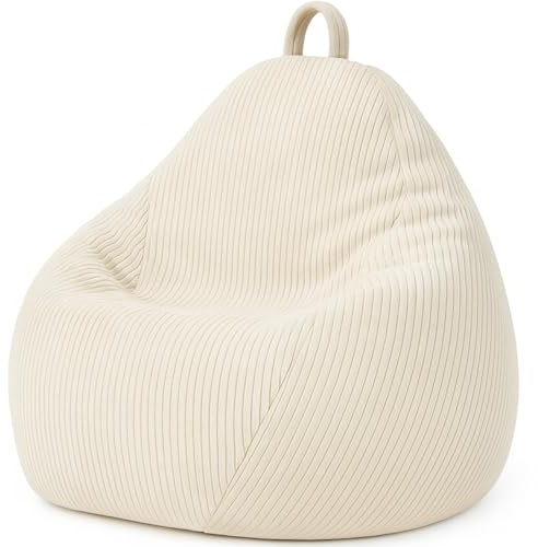 bananair - Pouf Poire en Velours Côtelé - Fabriqué en France - Confortable, Facilement Transportable & Housse Lavable – Gros Pouf Salon/Chambre pour Adulte, Ado, Enfant (120 x 100 cm, Blanc cassé)