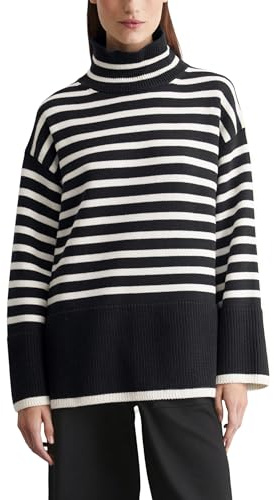 Marc O'Polo Damen Strickpullover Oversize Fit gestreift, Mehrfarbig (Striped/Deep Night Blue), L