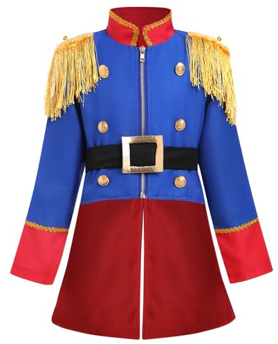 FYMNSI Boys Prince Soldier Circus Pirate Jacket Tops with Belt Toddler Kids Halloween Cosplay Dress Up Costume Medieval Knight Role Play Outfit for Children's Day School Performance Blue Red 3-4T