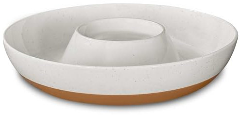 Mora Ceramic Chips and Dip Serving Tray: Large Divided Party Bowl Set for Chips & Salsa, Veggies & Dip, Fruit, Snacks, Entertaining, Hosting, etc. Minimalist Design for the Modern Hostess - White