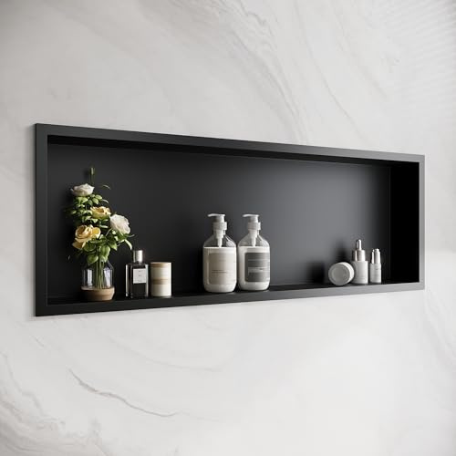 ELEGANT Stainless Steel Shower Niche, Black Shower Shelf Storage for Bathroom, Wall Insert - Easy Assembly, 90 x 30 x 10 cm