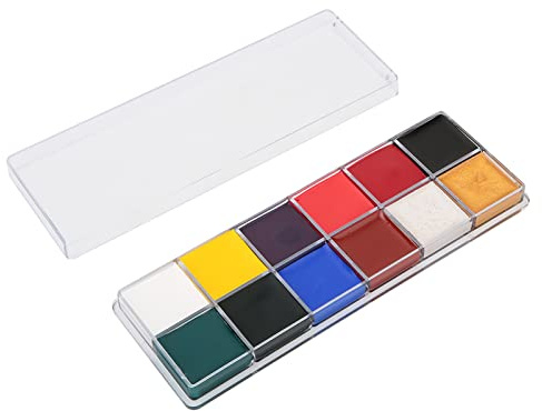 Face Body Paint Set, 12 Colors Non Toxic Oil Paint with 6 Brushes, Washable Face Painting Makeup Kit for Halloween, Costume Parties, Kids Art