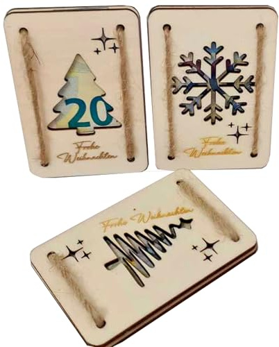 3 x Porte-monnaie en bois pour cartes d’argent de Noël