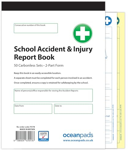School Accident Book A5 | Accident & Incident Record Book | Ocean Pads (70178)