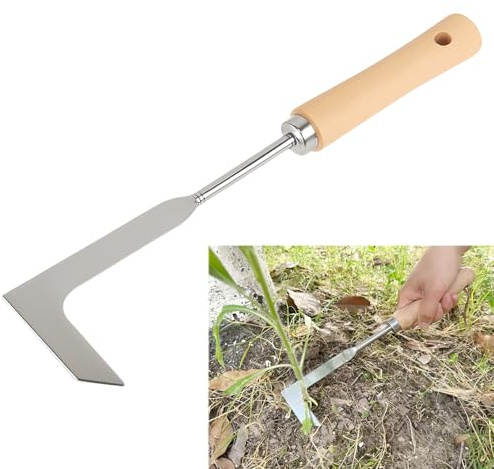 Vidsmow 30cm Weed Removal Tool with Ergonomic Wood Handle, Serrated Edge Stainless Steel Weed Puller for Efficient Weeding in Gardens, Patios, and Paving