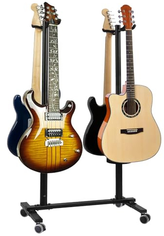 UPELLA Multi-Holder Guitar Stand - Universal Wheel Design, Heavy Duty, Adjustable, Folding Multi Floor Stands for Acoustic, Electric, Ukulele, Banjos, Bass, Mandolin, Instruments Display Set, Black (4-Holder)