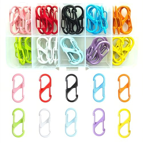 Fubuuf 40 Pezzi Moschettone a Forma di S con Doppia Apertura, Mini Portachiavi Metallico con Scatola Organizzata, Piccolo Moschettoni S Doppi Clip per Escursionismo Campeggio Zaino Anti-Furto