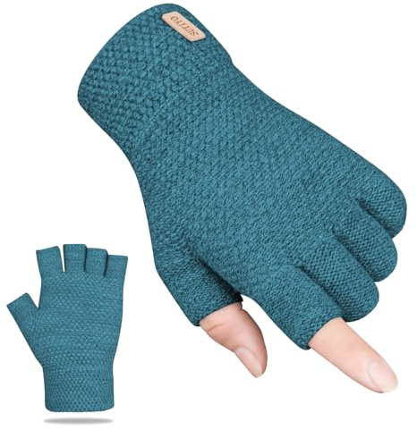 SUTIYO Fingerlose Handschuhe Herren Damen, Kaschmir Strick Handschuhe Warme Ohne Finger, Fingerless Gloves Winterhandschuhe Arbeits Autofahren Radfahren Sport（Pfauenblau）