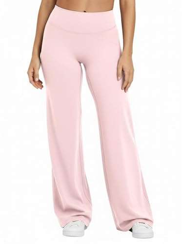 CHANGEZOE Straight Leg Yoga Pants for Women Wide Leg High Waist Stretch Soft Flared Workout Leggings #Ballet Pink