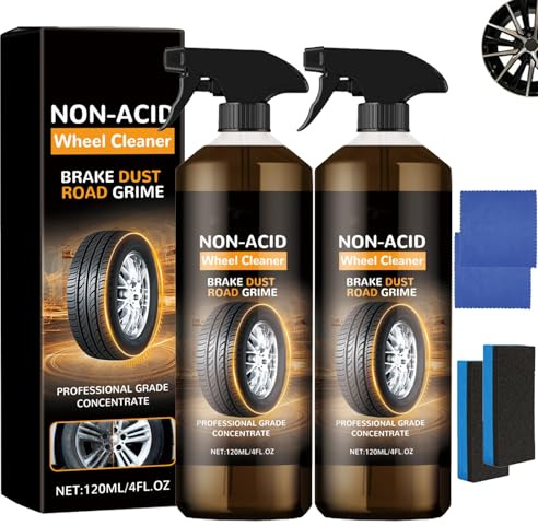 2PCS Car Wheel Cleaner,2025 New Powerful Wheel Cleaner Spray,Heavy Duty Rust Converter,Wheel & Tyre Cleaning Spray, Rim and Tire Cleaner with Sponge & Cloth,Removes Dirt and Enhances Shine