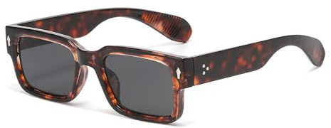 LJCZKA Gafas de Sol Cuadradas Retro para Mujer Hombre Montura Gruesa Cuadrado Gafas de Sol Plaza Moda Protección UV400 (Leopardo Negro)