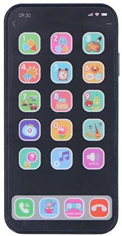 Phefop Juguete de Teléfono de Aprendizaje para Niños con 6 Funciones, Teléfono Móvil Interactivo para Niños Pequeños con Música, Luz, Regalos Educativos, Ideal para Mayores de 3 Años, (inglés Negro)